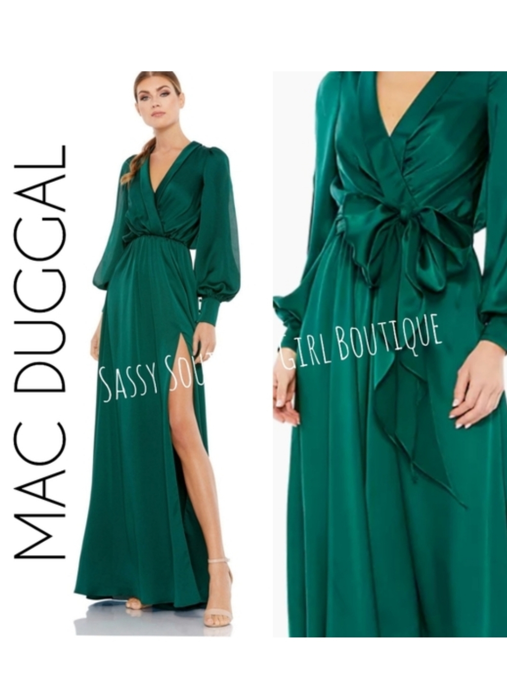 🆕⭐MAC DUGGAL emerald green matte satin maxi gown